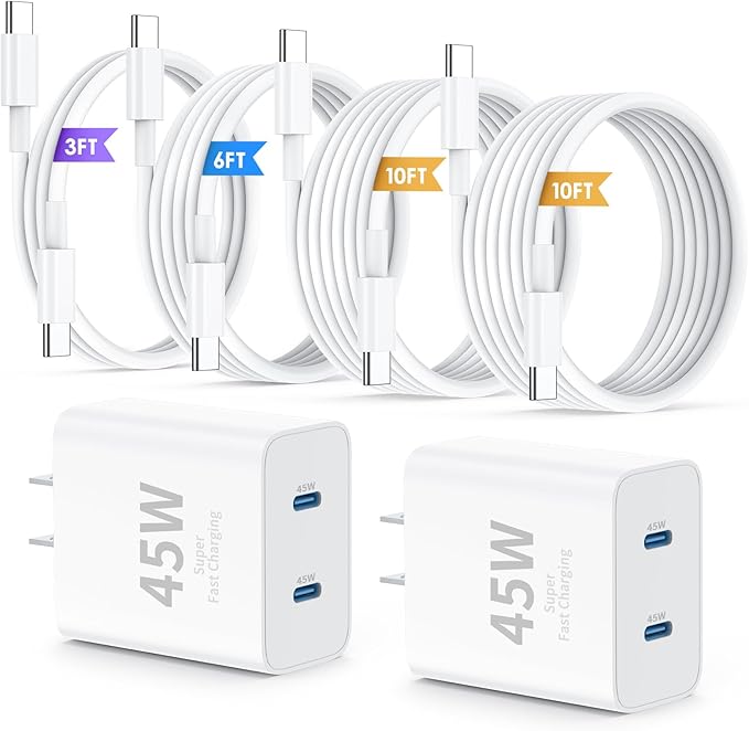 iPhone 16 15 Pro Max Charger Fast Charging, 45W Dual Port USB C Fast Charger by QZIIW