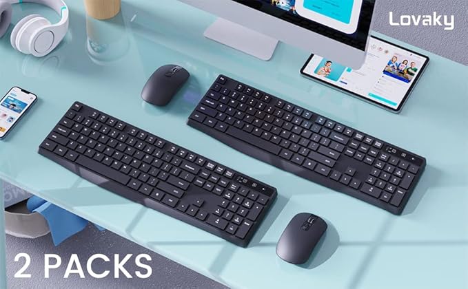 Wireless Keyboard and Mouse Combo, Lovaky 2.4G Full-Sized Ergonomic Keyboard - Image 2