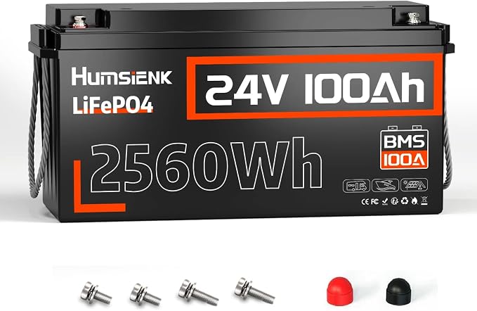 24V 100Ah LiFePO4 Lithium Battery, Built-in 100A BMS by HumsiENK