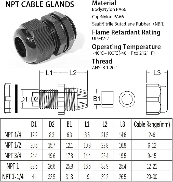 PENGLIN Cable Glands NPT Nylon Cable Connector, Strain Relief Cord Connector - Image 3
