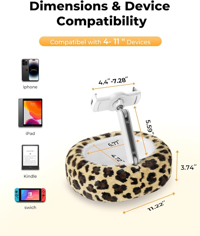 Kindle Pillow Stand with Leopard Print – Soft Tablet Holder with Snack Bowl & - Image 3