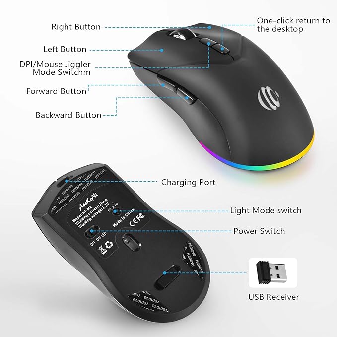 Wireless Bluetooth Mouse, 2.4G and Bluetooth 5.2 Ergonomic Rechargeable USB - Image 2