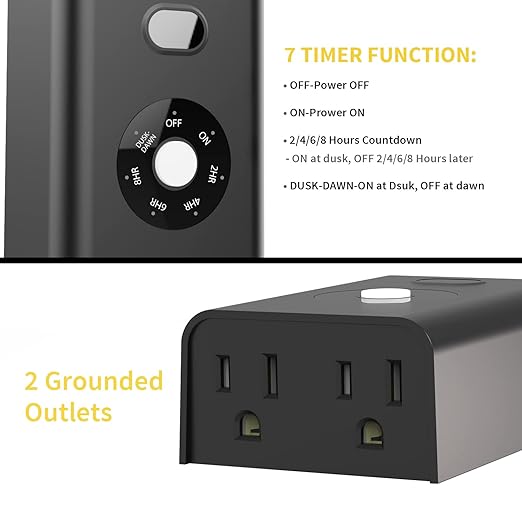 Minoston Outdoor Timer Outlet Waterproof 2 Pack, Dusk to Dawn Photocell Light - Image 2