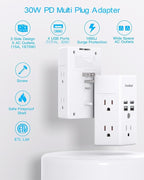 One Beat Surge Protector Wall Outlet Extender, 5 Outlets & 4 USB Ports - Image 3