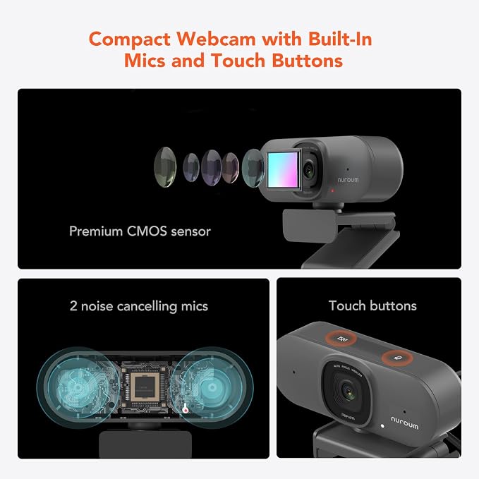 NUROUM V15AF 2K Webcam for PC, 1080P 60fps Autofocus HD Webcam - Image 2
