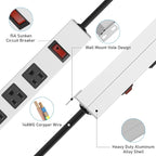 JUNNUJ Metal 12 Outlet Power Strip, Mountable Heavy Duty Power Strip, 1200J - Image 4