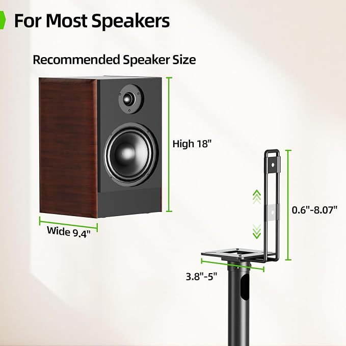USX MOUNT Bookshelf Speaker Stands Pair, Height Adjustable Extends 32-42 inch - Image 6