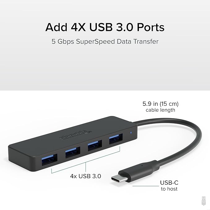 Plugable USB C to USB Adapter Hub, 4 Port USB 3.0 Hub, USB Splitter - Image 2