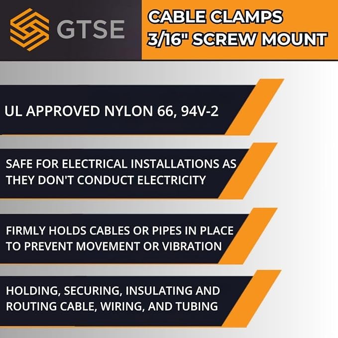 GTSE White Nylon Plastic Cable Clamps, 3/16" Screw Mounts - Image 6