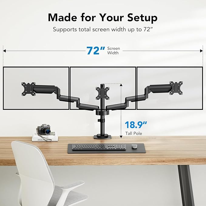 HUANUO Triple Monitor Mount for 13-27 inch Computer Screens, Gaming 3 Monitor - Image 5