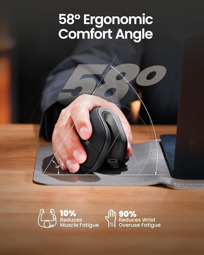 ProtoArc Ergonomic Vertical Mouse, EM11 NL Rechargeable Wireless Mouse Bluetooth - Image 6