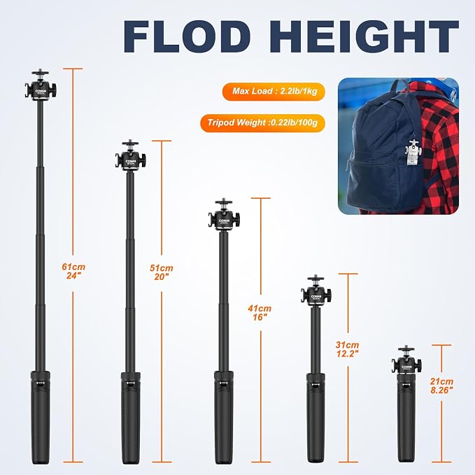 COMAN MT30-Pro Extendable Phone Tripod, 61cm Cell Phone Tripod Stand - Image 6