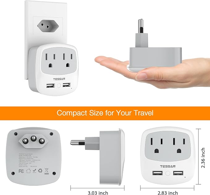 TESSAN Brazil Power Adapter, US to Brazil Plug Adaptor - Image 6