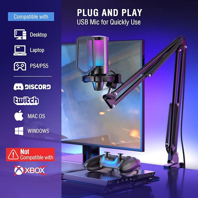 FIFINE Gaming PC USB Microphone, Podcast Condenser Mic - Image 7