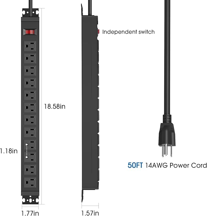 HHSOET Rotating Mountable Power Strip, 12 Outlet Wall Mount Surge Protector - Image 3
