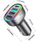 USB C Car Charger Cigarette Lighter Adapter 75W 4-Port Fast Car Charger Fast - Image 10
