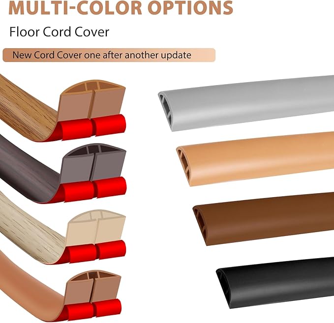 Floor Cord Cover Cavity 0.8"x0.37" Self Adhesive Cord Hider, 10FT Low Profile - Image 9