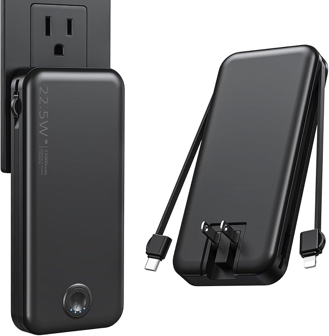 Portable Charger with Built in Cable and AC Wall Plug, USB C Power Bank by NUSYDDY