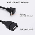 90 Degree Mini USB to USB A OTG Adapter Cable 5.5in Up Angle Mini USB 5-Pin - Image 2