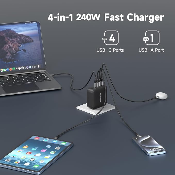240W GaN Charger, 4-Port USB C Fast Charging Station - Image 3