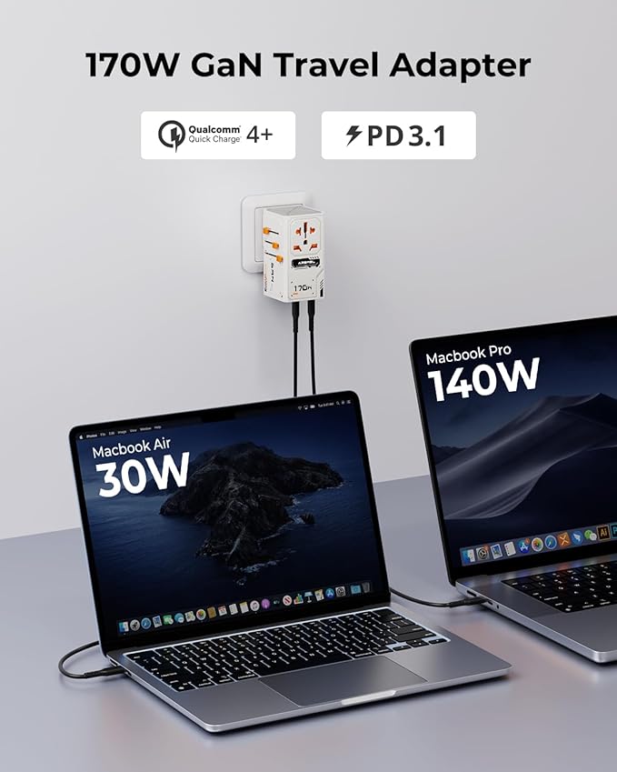170W GaN Universal Travel Adapter, Worldwide All-in-One International Plug - Image 2