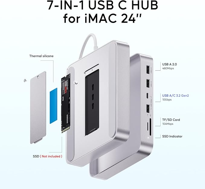 USB C HUB for iMac 24 inch 2021/2023/2024, PULWTOP USB Hub Adapter iMac - Image 3