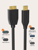 CableCreation 4FT*2 USB C to Micro B Cable, 10Gbps Speed External Hard Drive - Image 2