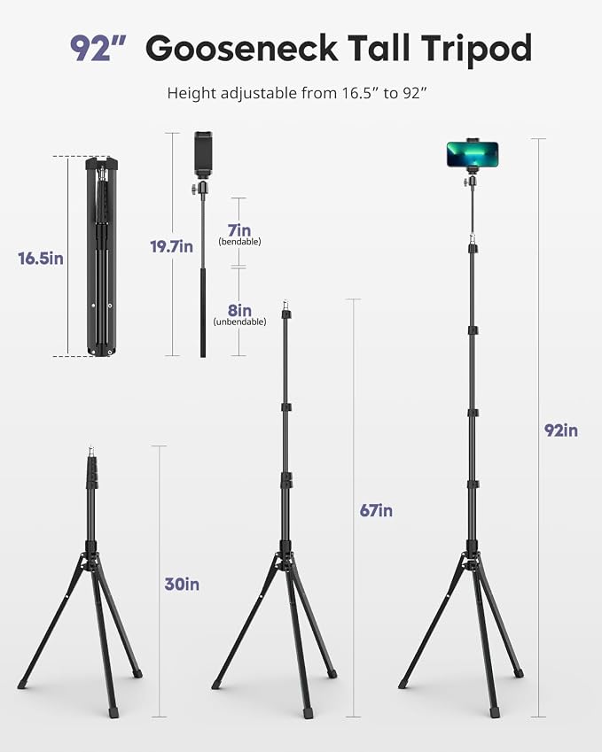 Aureday Phone Tripod, Remote and Phone Holder, Overhead & Selfie Stick - Image 5