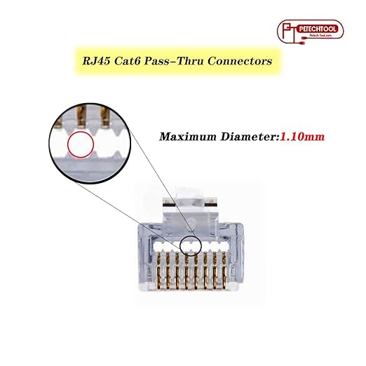 PETECHTOOL RJ45 Cat6 Pass Through Connectors Gold Plated 8P8C Ends and Blue - Image 3