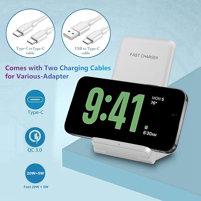 2 in 1 Wireless Charger, Foldable 20W Fast Wireless Charging Stand Compatible - Image 5