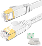 Cat 7 Flat Ethernet Cable 50ft White, High Speed 10GB Shielded LAN Internet by XINCA