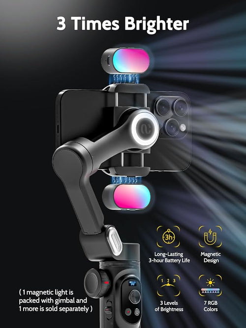 3-Axis Gimbal Stabilizer for Smartphone w/RGB Magnetic Fill Light Phone Gimbal - Image 2