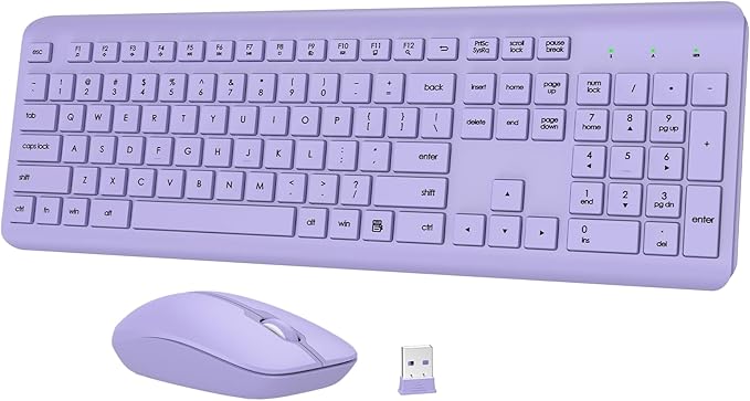 Wireless Keyboard and Mouse Combo, Full-Size Silent Ergonomic Keyboard and by QUASIO