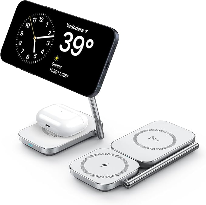 2-in-1 Magsafe Charger Stand, Zinc Alloy Foldable Magnetic Wireless Charger by Hinyx