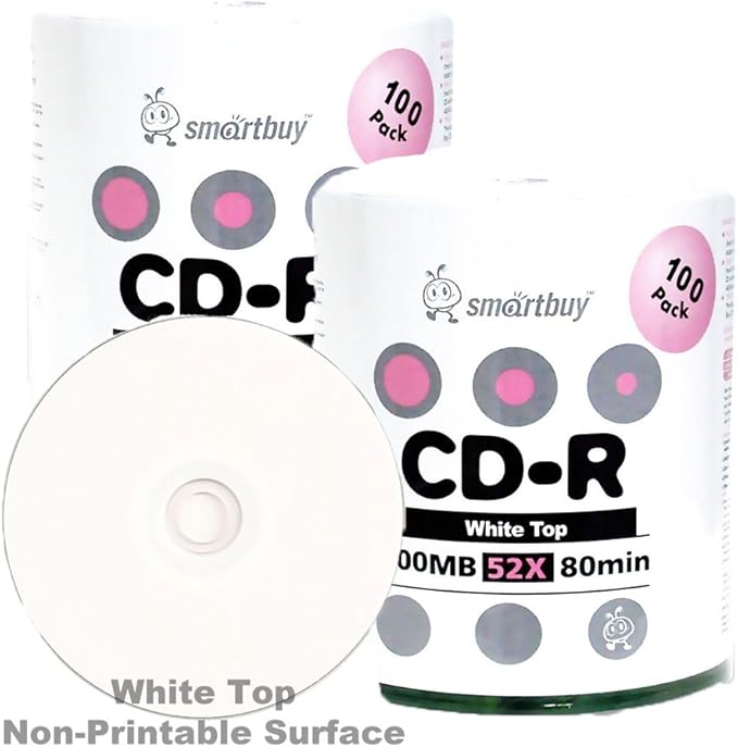 Smartbuy 700mb/80min 52x CD-R White Top Blank Video Recordable Media Disc by Smartbuy