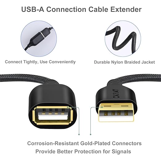 OKRAY USB Extension Cable 5 Pack, 6FT Nylon Braided USB 2.0 Extension Cables - Image 2