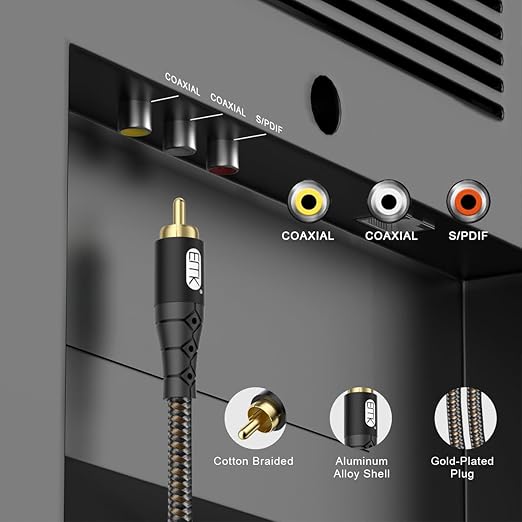 EMK RCA to RCA Subwoofer Cable – 24K Gold-Plated Connector Nylon Braided Double - Image 3