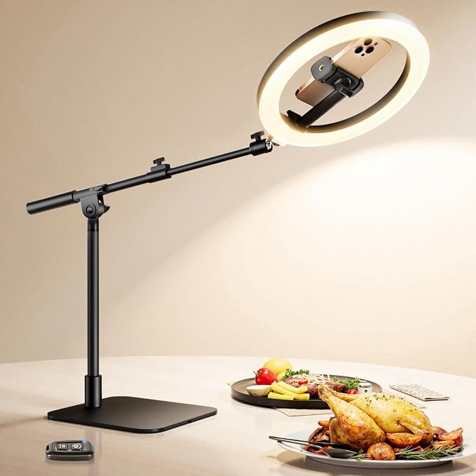 Ring Light with Stand for Desk, Adjustable Overhead Camera Mount with 10" Ring by LUXSURE