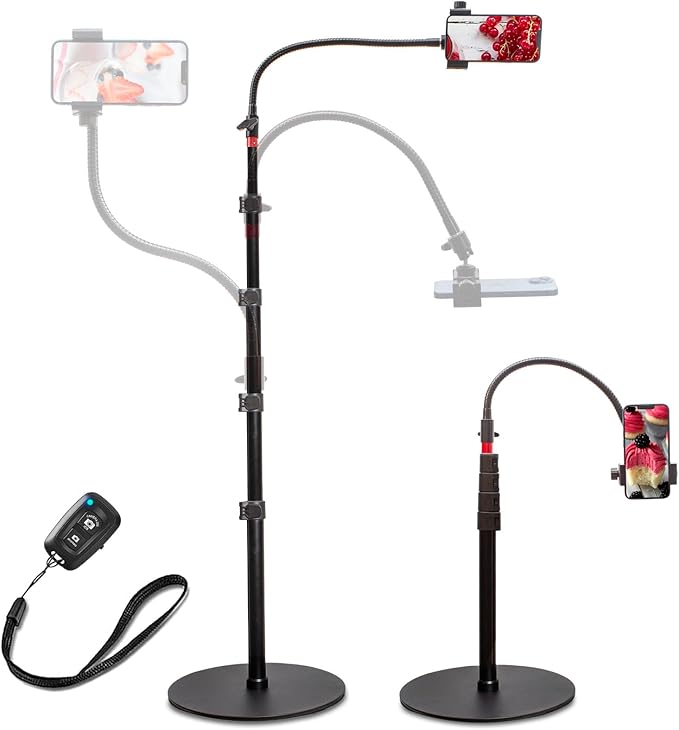 Phone Overhead Stand, Gooseneck Phone Floor Stand, Tall Video Cell Phone Mount by Makerigh