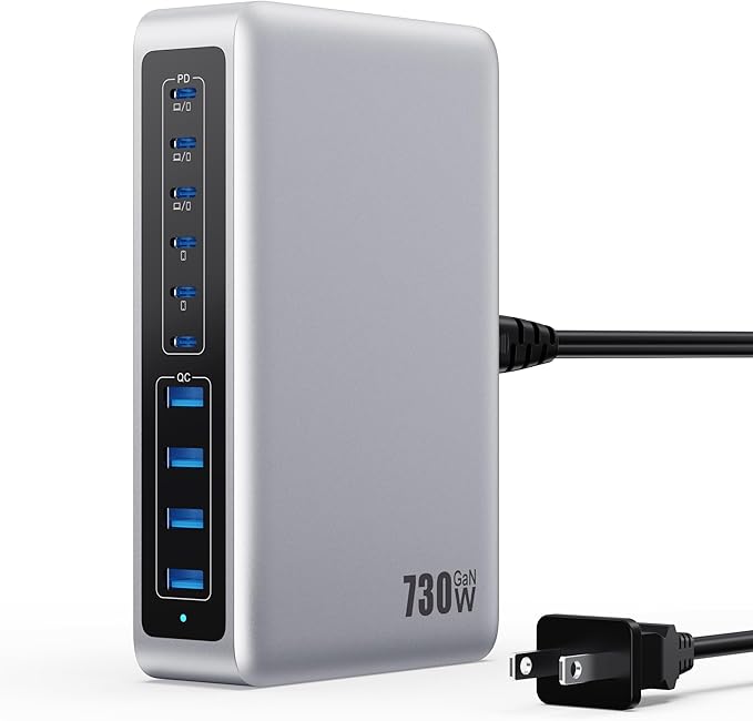 730W USB C Charger Block, 10-Ports GaN V Fast Charging Station Hub, QC4.0+3 PD by Ekrist