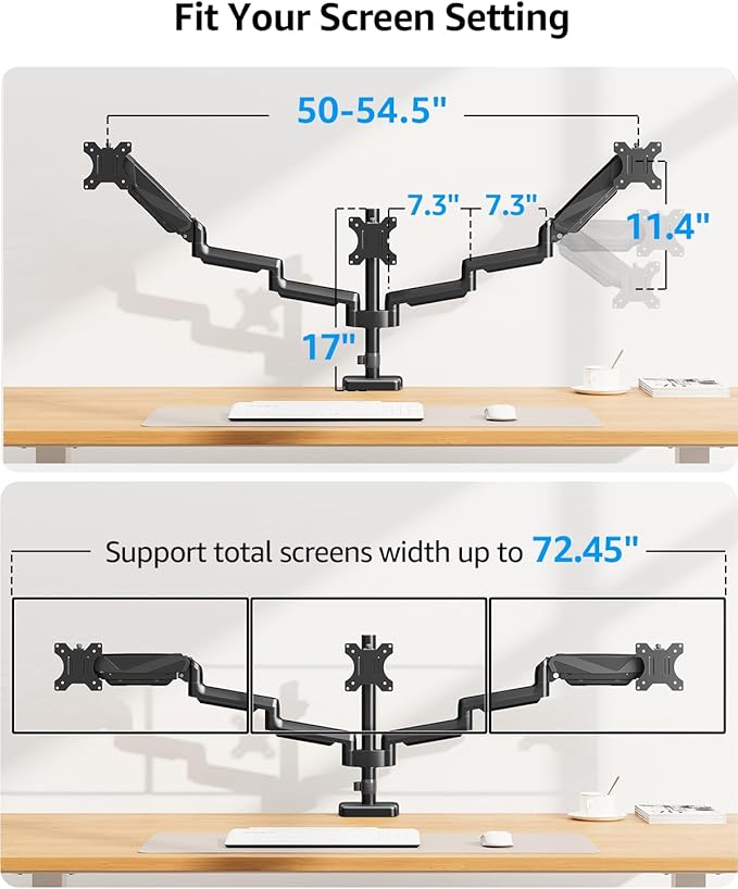 MOUNTUP Triple Monitor Mount, Triple Monitor Desk Mount - Image 9