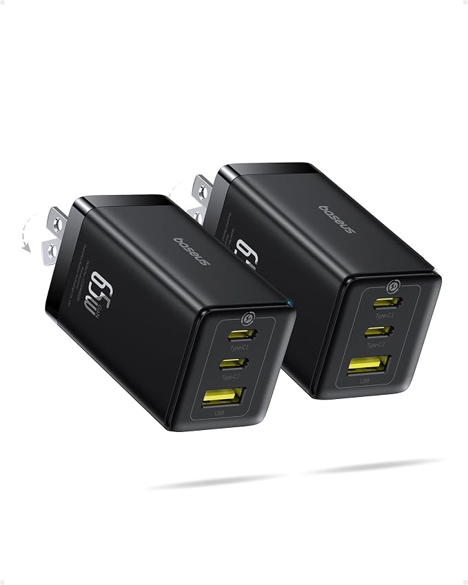 Baseus 2 Pack 65W USB C Charger Block, PPS 3-Port Fast Compact Foldable USB C by Baseus