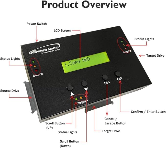 Vinpower 1 to 2 SATA 2.5" & 3.5" Hard Disk Drive/Solid State Drive Clone - Image 2