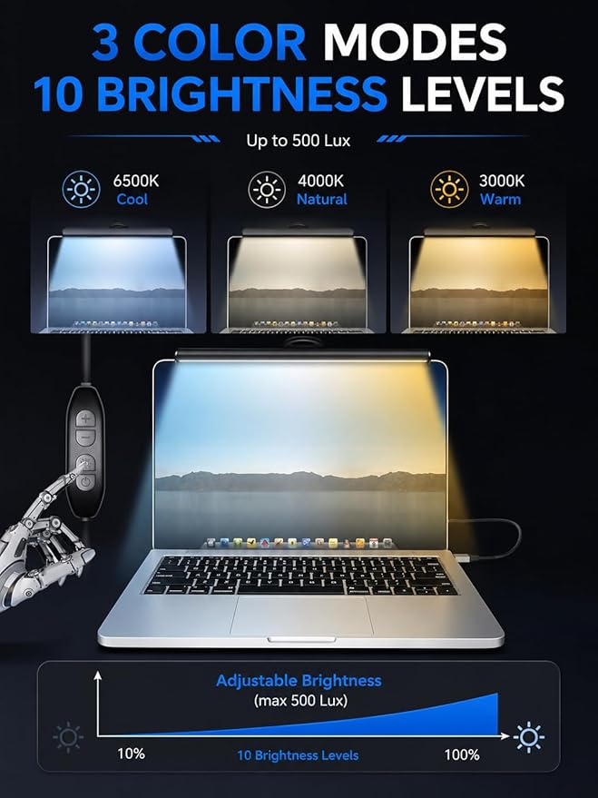 Laptop Monitor Light Bar, USB e-Reading LED Task Lamp, 3 Adjustable Color - Image 6