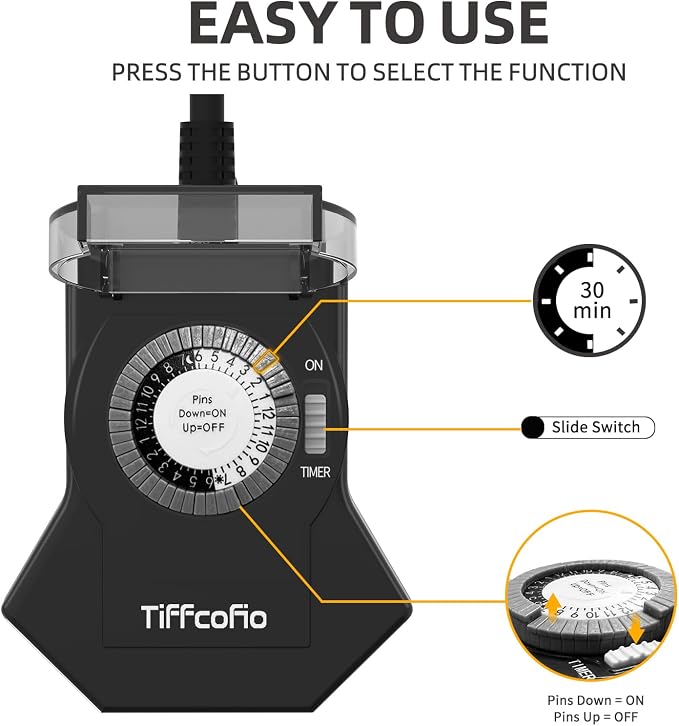 Outdoor Timer Outlet Waterproof, 24 Hour Mechanical Light Timer Outdoor - Image 3