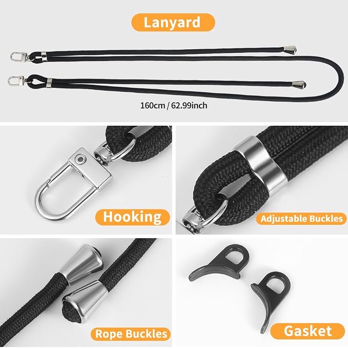 for iPhone 15 Case with 62.99 inch Lanyard, Classic Clear&Black Magnetic Phone - Image 5