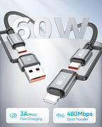 SUNGUY 4 in 1 Charging Cable 6FT, 60W Multi Charging Cable, USB-C/A to - Image 3