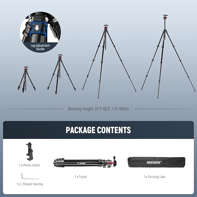 NEEWER Basics 66.5"/169 cm Travel Tripod - Image 7