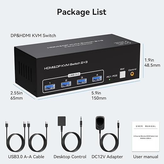 8K HDMI 2 Displayport KVM Switch 3 Monitors 2 Computers DP 1.4 8K 60Hz 4K 120Hz - Image 7
