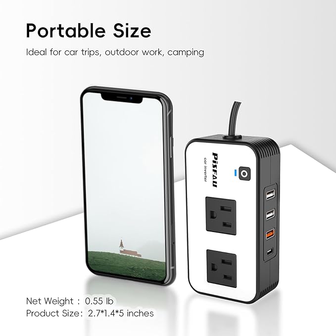200W Car Power Inverter, PiSFAU DC 12V to 110V AC Car Plug Adapter Outlet - Image 3